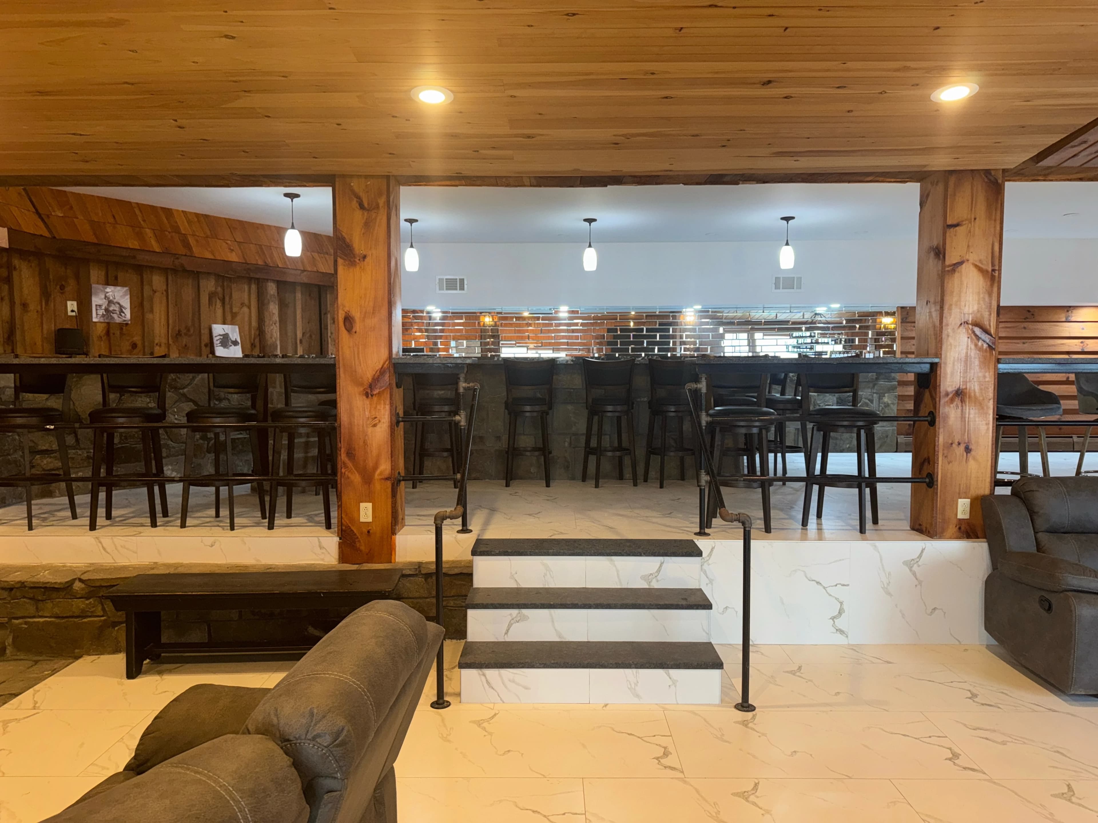 Bar seating area with rustic charm